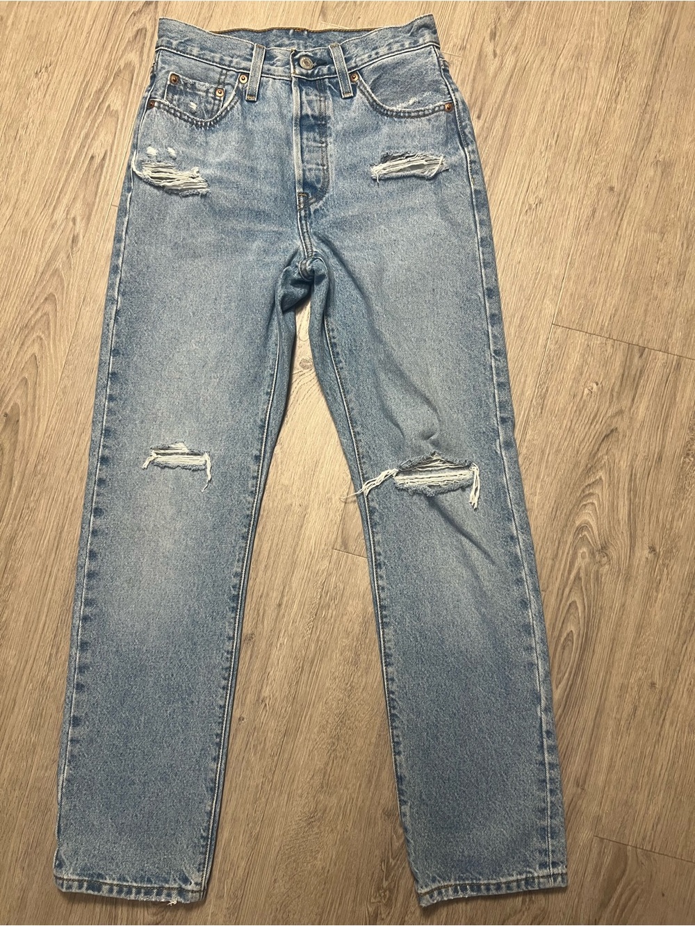 Levi's 501 Light Blue Straight-Leg Distressed Jeans